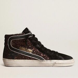 Authentic Golden Goose Black Glitter Slide High-Top Sneakers